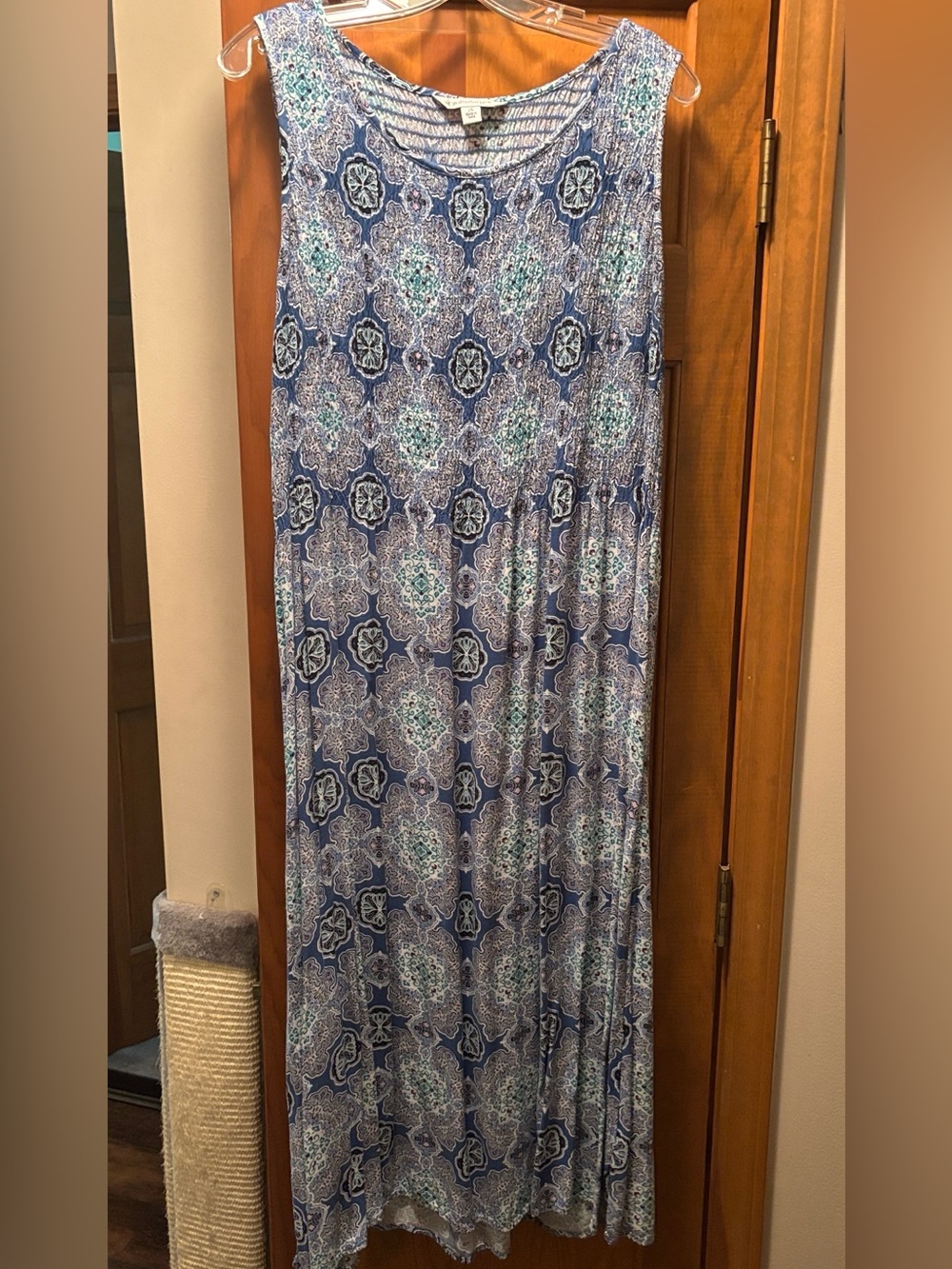 Croft & Barrow 1X Blue Paisley Smocked Midi/Maxi Dress Sleeveless Rayon - Picture 2 of 7